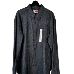 NWT St Johns Bay Men's Button Shirt Size XXL Grey Herringbone Cotton Classic Fit - Picture 1 of 8
