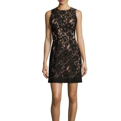 French Connection Heartbreaker Lace Black/Nude Sheath Dress Size 4 - image 1 of 4