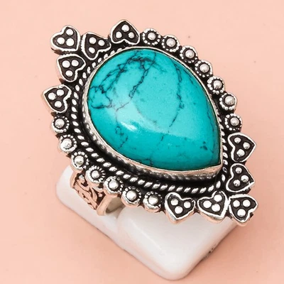 Tibetan Turquoise Gemstone Handmade Silver Jewelry  "8" - Image 1 of 4