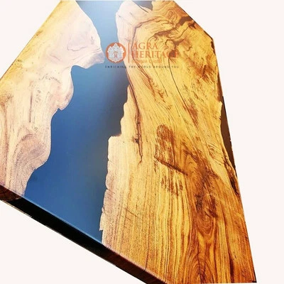 Black Resin Epoxy Cedar Acacia Wooden Dining Table Top Handmade Furniture Decors - Image 1 of 3