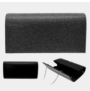 SOPHIA COLLECTION BLACK EVENING CLUTCH PURSE CLEAR STONES ( 11925 ) - Picture 1 of 6