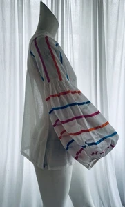 Vintage 60er Jahre Bluse mit riesigem Streifenband Bauern Puffärmel - Bild 1 von 12