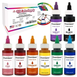 Chefmaster by US Cake Supply 2oz Liquid Candy Color 8 Bottle Kit w/ Mixing Wheel - Picture 1 of 5