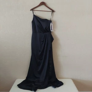 Morilee Madeline Gardner schwarz festliches Kleid ein Schulter hoher Schlitz NEU Gr. 12 - Bild 1 von 12