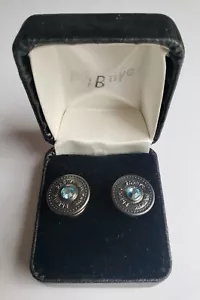 New PHB NYC Logo Designer Antique Silver Snap Cufflinks Aquamarine Blue Crystal - Picture 1 of 2