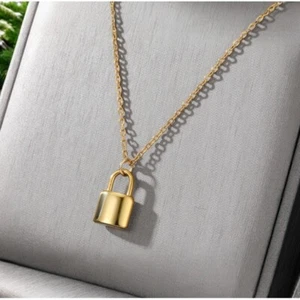 Damen Vorhängeschloss Anhänger Halskette 18k vergoldet Schloss Anhänger Schmuck Kette - Bild 1 von 11
