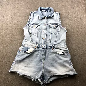 ZARA Romper Womens 2XL Blue Denim Sleeveless Casual Pockets Ladies - Picture 1 of 9