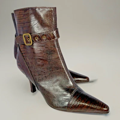 Antonio Melani Women Leather Snake Brown GloveFit Point Toe Heel Booties,7M $159 - Image 1 of 4