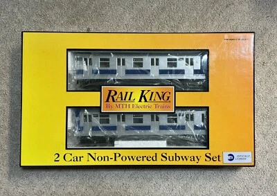 D Train blue Stripe MTH RAIL KING 30-2161 1970 2 Non Powered Subway Cars O Scale - Image 1 of 4