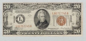 Hawaii 20 Dollars 1934 A, P41A, Series L, VF+ - Picture 1 of 2
