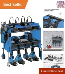 Power Tool Organizer Wall Mount Metal 2-Tier Charging Rack with 8 Outlets Garage - Picture 1 of 10