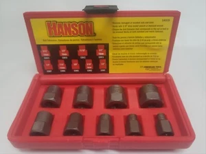 USA Hanson # 54009 SAE 1/4 to 3/4" Standard Bolt Extractor Set Vintage Red Case - Picture 1 of 2