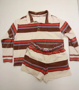 O'neill Hobbs Velour Stripe Polo Shirt & Elastic Short Set Womens Small Retro - Picture 1 of 15