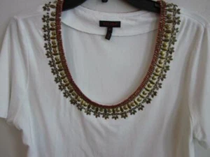 Blusa/top blanca Escada para mujer manga corta escote con cuentas EU 44 US 12 Rt. $395 - Imagen 1 de 7
