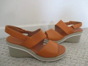 Camper Kyra Wedge Sandal Size 38 / US 8 Medium Orange Leather - Picture 1 of 8