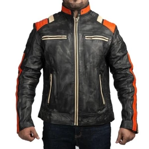 Men’s Black Leather Jacket Original Cowhide, Quilted Shoulder, Soft Lining,  Zip - Picture 1 of 5
