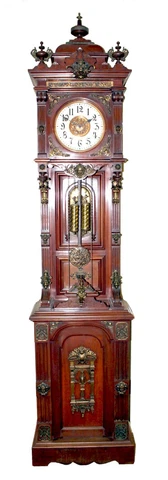 Mint 1901 Ansonia Mahogany Antique Standing Brass Trim Grandfather Floor Clock Cover