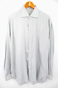Borrelli Napoli Spread Collar French Cuff Dress Shirt Gray Twill 16.5 / 42 cm - Picture 1 of 6