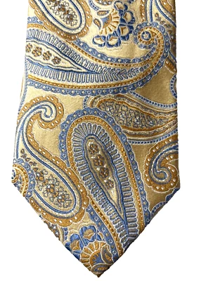 Corbata de seda para hombre Geoffrey Beene azul cachemir sobre dorado amarillo 50x3,75" Foto 1 de 4