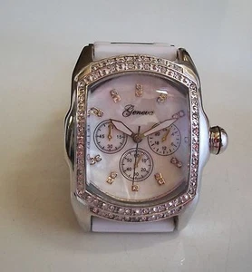 MEN'S WHITE SILICONE BAND SILVER FINISH FASHION DRESSY HIP HOP WATCH - Picture 1 of 5