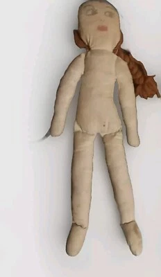 Antique Primitive Handmade Folk Art Unique Cloth Doll Drawn Face Prairie Girl - Image 1 of 4