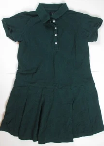 LANDS END Evergreen School Uniform Short Sleeve Mesh Polo Dress Girls 8 *GC* - Picture 1 of 5