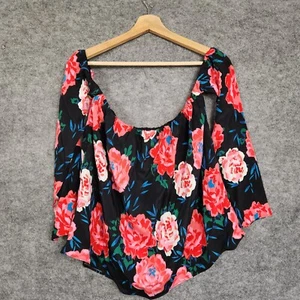 Kookai Womens Top Size 36 8 Black Floral Off Shoulder Cropped Silk Blouse Flowy - Picture 1 of 7