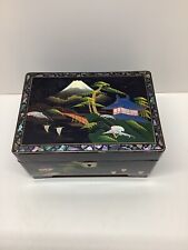 Vintage Japanese jewelry music box hand painted black laquere inlay Works!