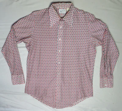 VAN HEUSEN ВИНТАЖНАЯ МУЖСКАЯ РУБАШКА 15,5 33 КРАСНЫЙ БЕЛЫЙ СИНИЙ VANKNIT ARNEL АЦЕТАТ СВЕТА - Изображение 1 из 4