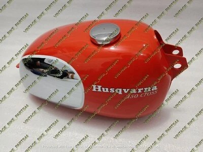 Husqvarna Husky 250 Cross Steel Chrome & Red Painted Gas Fuel Petrol Tank - Image 1 of 4