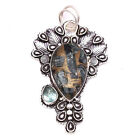 Copper Seraphnite Gemstone 925 Sterling Silver Jewelry Handmade Pendant 2.68"