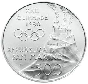 SAN MARINO 500 LIRE 1980 (MOSCOW OLYMPICS BOXING) SILVER Comm coin (KM# 110) UNC - Picture 1 of 5