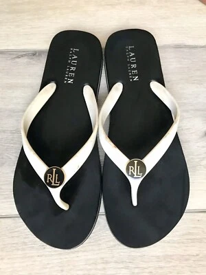Hermosas sandalias chanclas Ralph Lauren negras/blancas talla 10 Foto 1 de 4