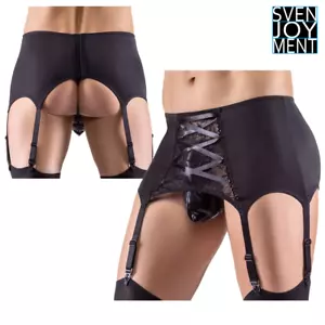 Svenjoyment Strumpfhalter Herren schwarz Mikrofaser Stoff Stretch mit Spitze - Bild 1 von 9