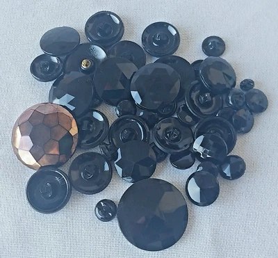 Victorian Glass Buttons Sets Different Sizes Black Round Faceted Vintage - Image 1 of 4