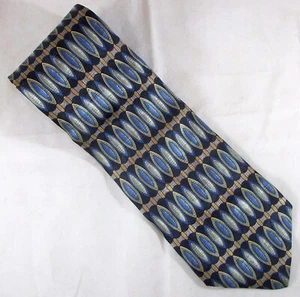 Geoffrey Beene Green & Blue Ovals Black Silk Neck Tie 57" Long x 4" Wide (E791) - Picture 1 of 3