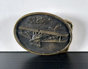 Vintage 1978 Solid Brass Belt Buckle - Bi-Plane / Aviation / Pilot - BTS - USA - Picture 1 of 2