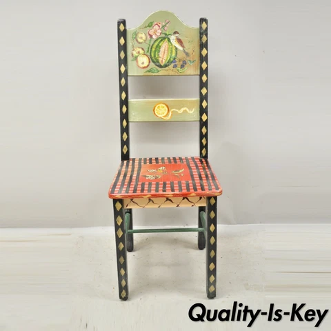 Late 20th C French Country Style Handpainted Fruit Bird Butterfly Side Chair Cover
