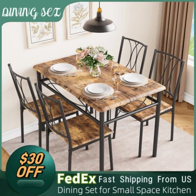Dining Table Set Chairs Home Kitchen Breakfast Wood Top Dinette Table 3/5 Piece - Image 1 of 4