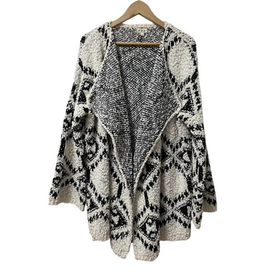 POL Womens Aztec Print Open Chunky Knit Poporn Cardigan Size M Cream Cozy Lounge - Image 1 of 4