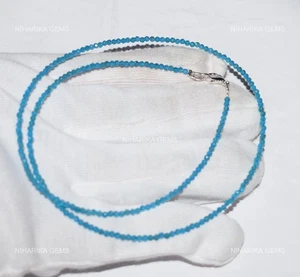Sterling Silver Round Natural Swiss Blue Topaz Mother Beaded Necklace Jewelry - Picture 1 of 12