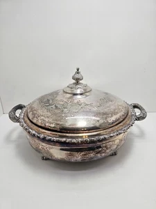Antique Victor Silver Co 2831 Vegetable Bowl Server Silver-Plated Covered Footed - Picture 1 of 15