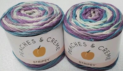Lot of 2 Peaches & Creme STRIPEY LAVENDER MEADOW Yarn 102 Yds Each 2 oz Each - Image 1 of 4