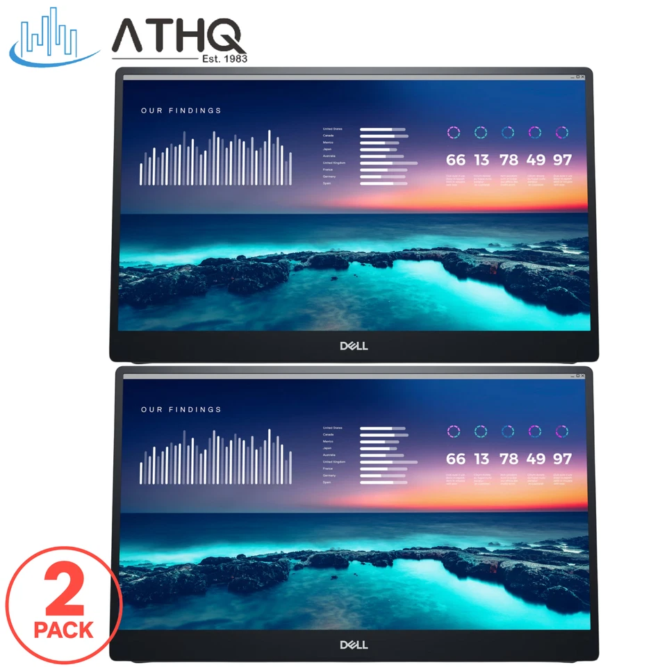 PACK OF 2 Dell 14" IPS FHD Portable Monitor P1424H for Laptops USB-C 1080p 60Hz - Image 1 of 4