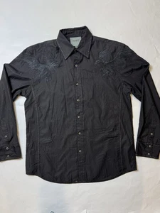 Camicia uomo Roar nera taglia XL ricamata ali bottoni punto bianco 1197 - Foto 1 di 8