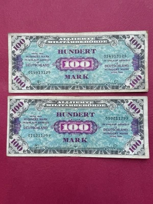Lote De 2 Billetes Circulados Alemania Serie 100 Marcos de 1944 Segunda Guerra Mundial Foto 1 de 4