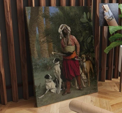 ARTE DE PARED DE LONA ORIENTALISMO ASIÁTICO LEÓN HOMBRE PERROS 22x30 pulgadas Foto 1 de 3