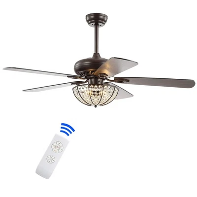 JYL9702A Joanna 52" 3-Light Bronze Crystal LED Ceiling Fan with Remote Classi... - Image 1 of 4
