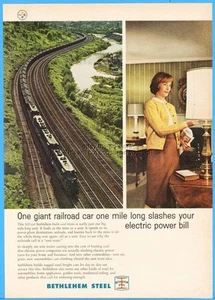 1966 Bethlehem Steel 100 Car Coal Train Mile Long Railroad Car Power Bill Ad - Picture 1 of 1