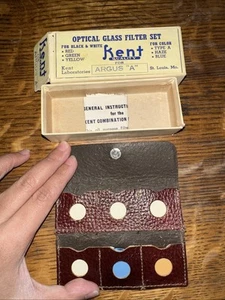RARE VINTAGE KENT QUALITY OPTICAL GLASS FILTER SET BLUE & ORANGE W/LEATHER CASE - Picture 1 of 7